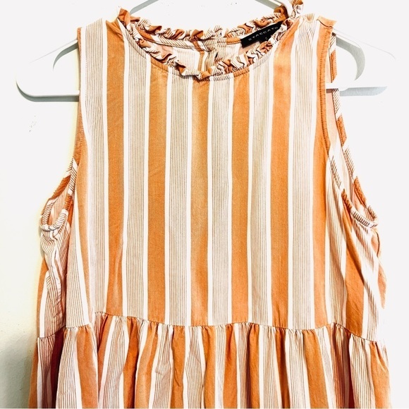 2/$30 Staccato - Peach & White Striped Sleeveless Top Size S Button Back Peplum - Picture 3 of 7